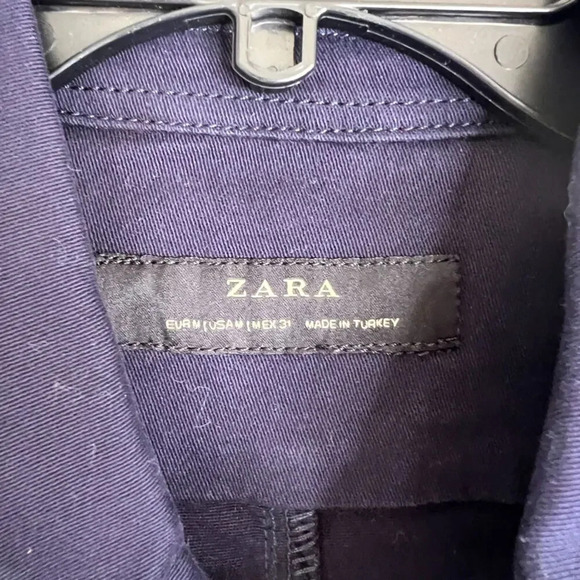 Zara Navy Blue Snap Button Front Casual Twill Jacket Size Medium - Picture 8 of 9